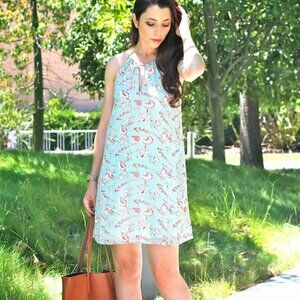 Beachy‎ Coastal Forever 21 Mint Summer Dress Shells Fish Flowy Women's Small